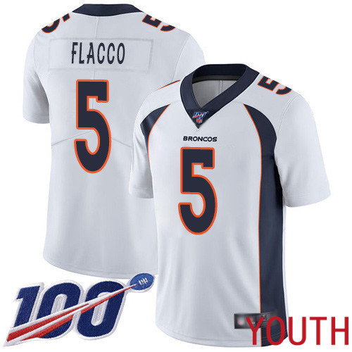 Youth Denver Broncos 5 Joe Flacco White Vapor Untouchable Limited Player 100th Season Football NFL Jersey